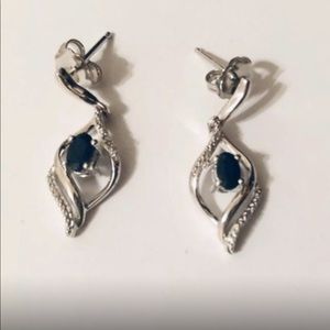 Faceted Stone Sapphire Silver Dangling Earrings